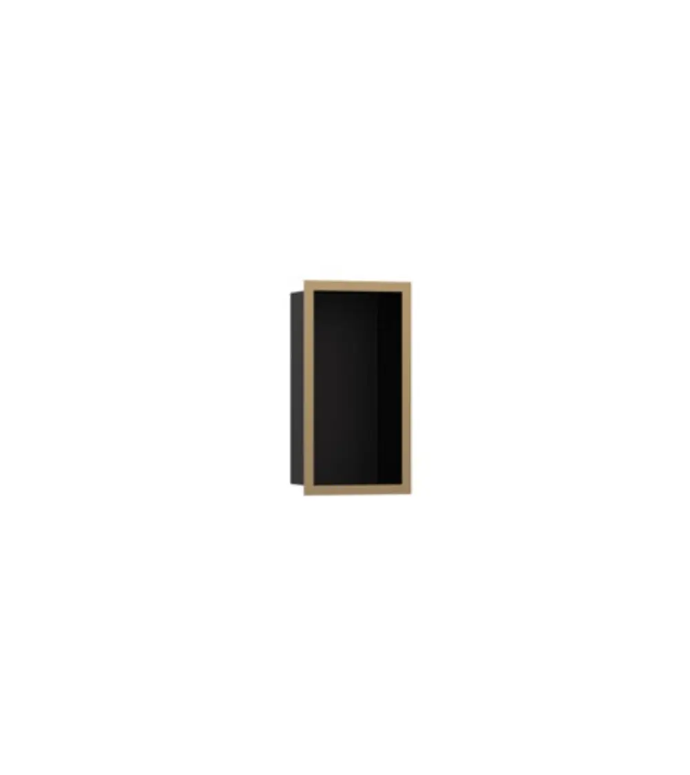 Wandnische von Hansgrohe in mattschwarz mit einem Designrahmen in brushed bronze, ausgestattet für Wandmontage, mit klaren Linien und einem schlichten Erscheinungsbild.
